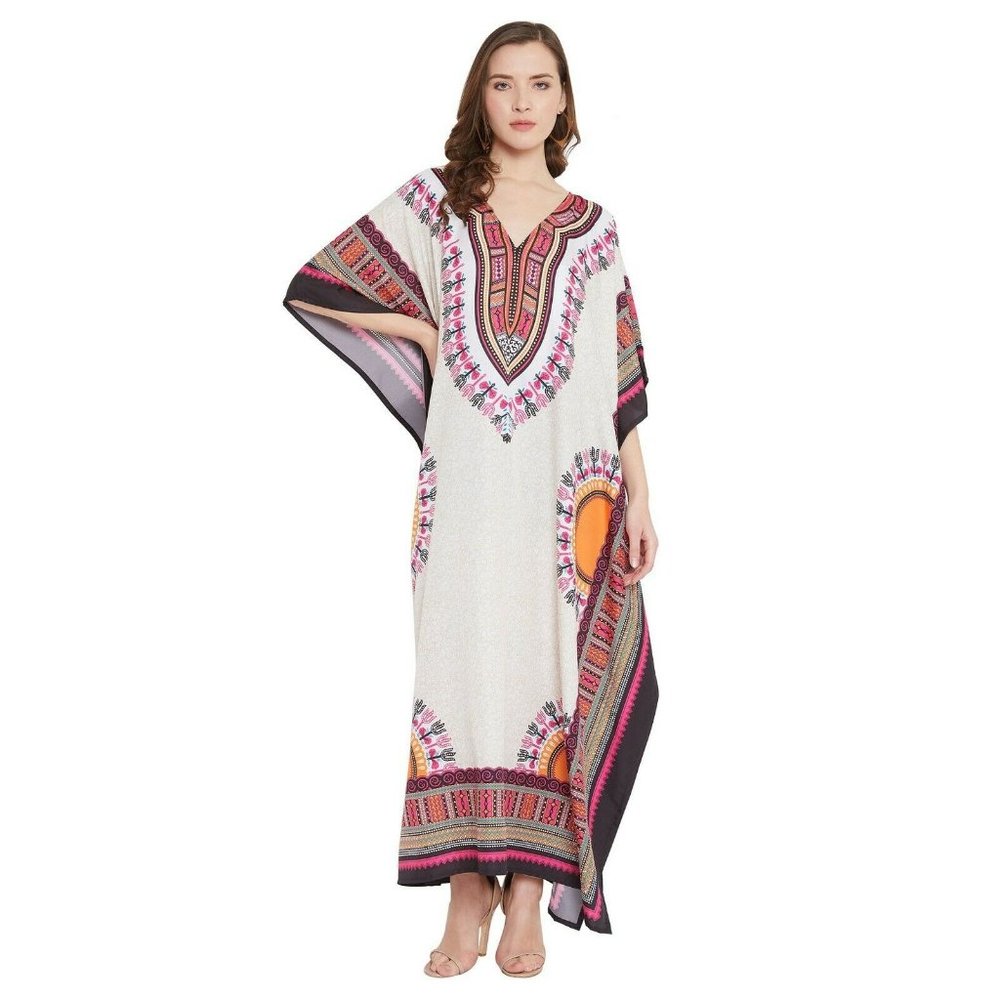 Women Casual Caftan Dress Beige Maxi Cover Up Dresses for Mother Days Gifts - Picture 3 of 8